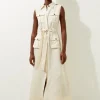 Viscose Linen Woven Sleeveless Shirt Midi Dress