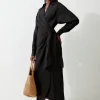 Viscose Linen Woven Tie Wrap Midi Shirt Dress