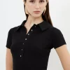Viscose Rib Jersey Short Sleeve Collared Top