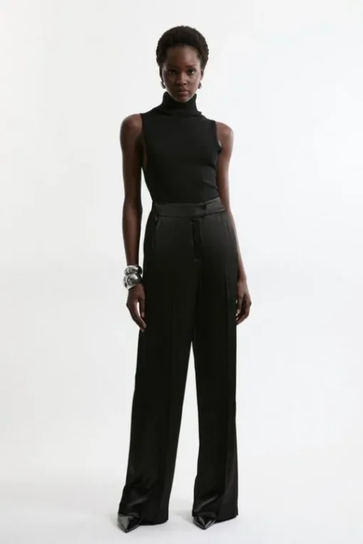 Viscose Satin Back Crepe Wide Leg Pants