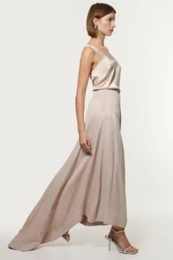 Viscose Satin Panelled Train Maxi Skirt