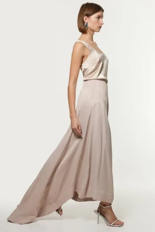 Viscose Satin Panelled Train Maxi Skirt