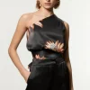 Viscose Satin Tie Waist One Shoulder Blouse