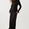 Viscose Satin Woven Long Sleeve Maxi Dress