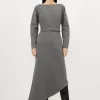 Waterfall Hem Belted Ponte Jersey Maxi Dress