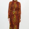 Wild Tiger Printed Georgette Woven Midi Dress