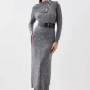 Wool Blend Cosy Envelope Belted Knit Maxi Dress