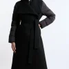 Wool Blend Hybrid Puffer Belted Midi Coat