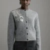 Wool Blend Knit Cardi With Placement Sequin Motif