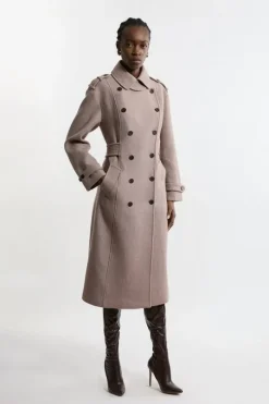Wool Blend Military Midi Coat