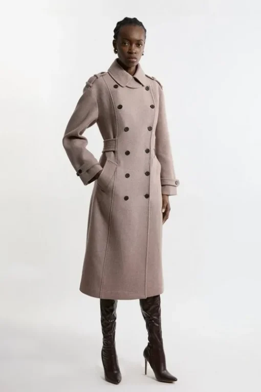 Wool Blend Military Midi Coat