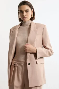 Wool Blend Tailored Double Breasted Blazer