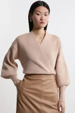 Wool Look Compact Stitch Wrap Knit Top
