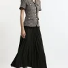 Wool Mix Boucle Tweed Tailored Pleated Maxi Dress
