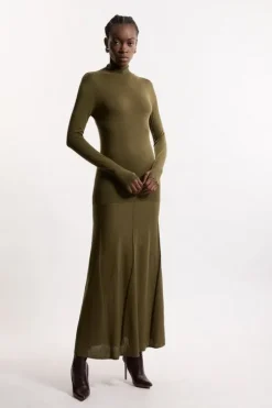 Wool Tencel Full Skirted Maxi Knit Dress