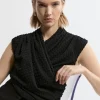 Wrap Textured Jersey V Neck Top